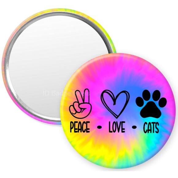 Peace Love Cats Tie Dye 2.25" Pocket Compact Hand Mirror * Pet Owner * 3/$15 - Picture 1 of 3